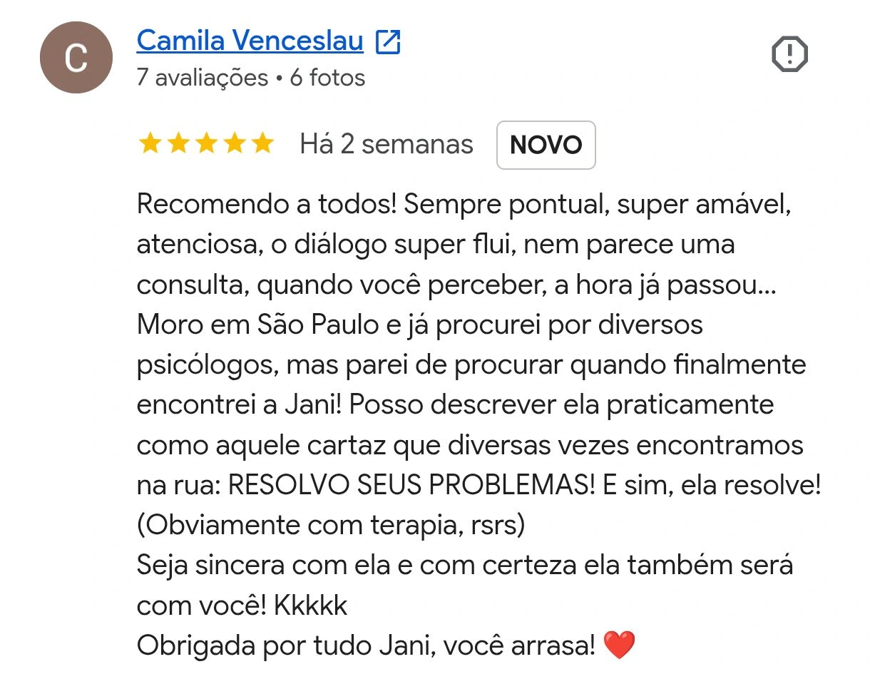 Print da avaliação 1 sobre o atendimento de Janiele Dias