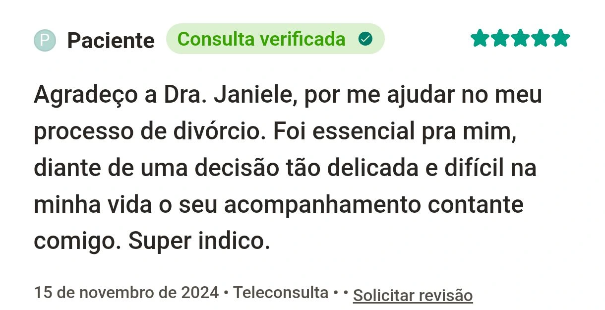 Print da avaliação 3 sobre o atendimento de Janiele Dias