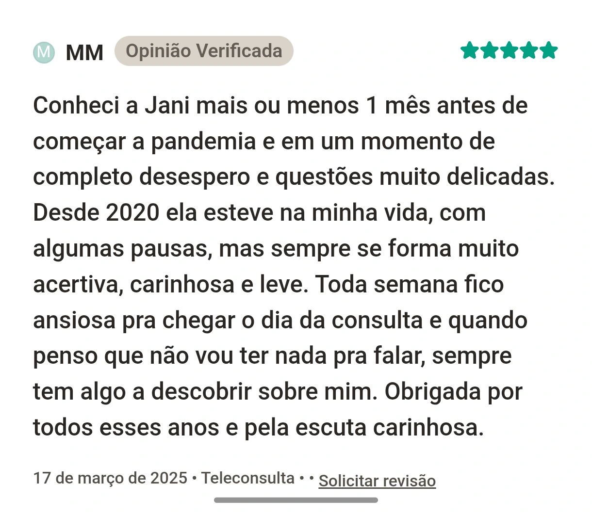 Print da avaliação 6 sobre o atendimento de Janiele Dias